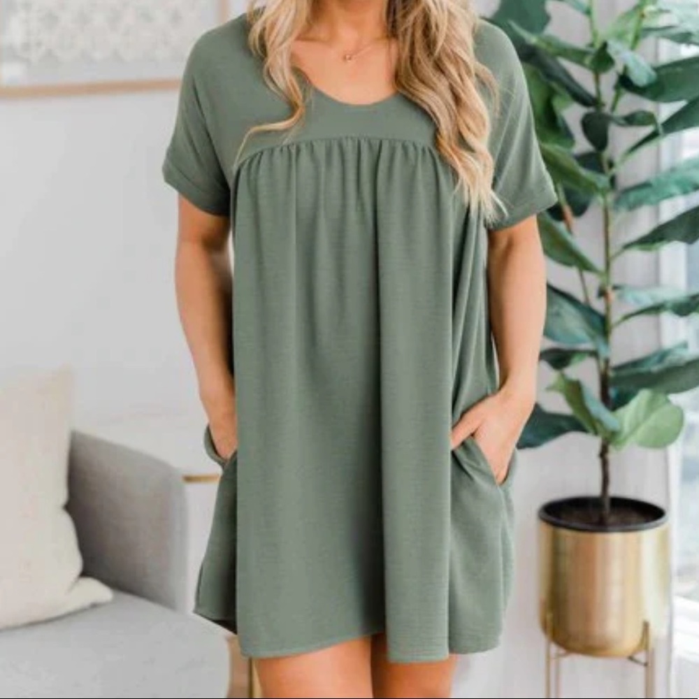 Pink Lily Connect To Your Heart Dress in Olive